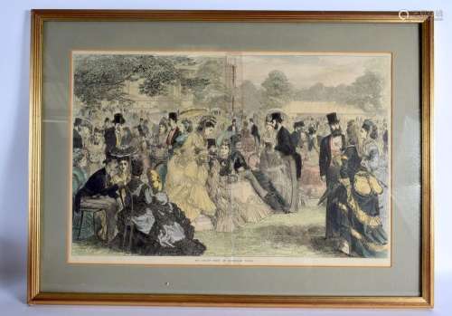 A FRAMED 19TH CENTURY ENGRAVING depicting The Garden Party a...