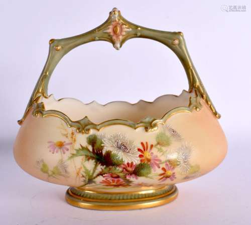 Royal Worcester oval basket shape 1954 painted with wild flo...