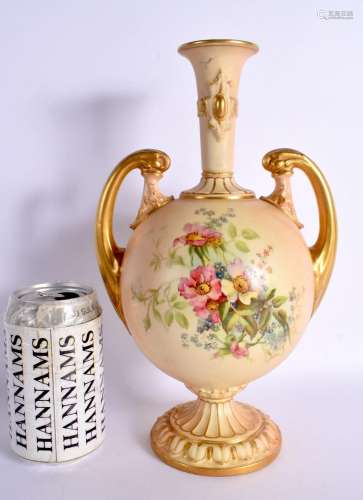 Royal Worcester large vase shape 2128 painted with dog roses...