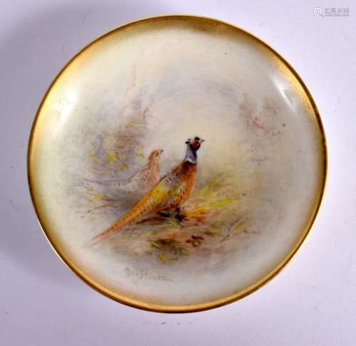 Royal Worcester pin tray painted with a brace of pheasants b...