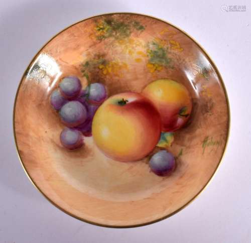 Royal Worcester pin tray painted with fruit by Roberts, sign...