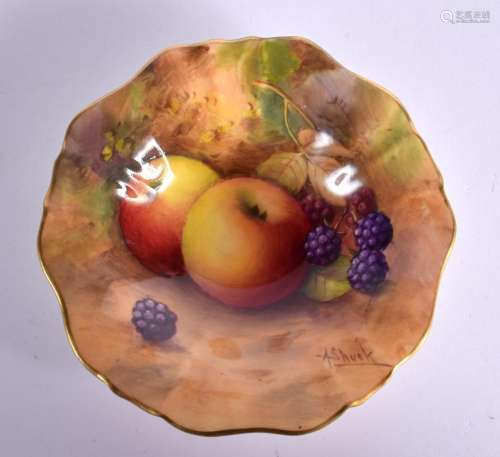 Royal Worcester pedestal dish painted with fruit by A. Shuck...
