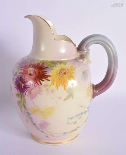 Royal Worcester jug painted with flowers in prismatic enamel...