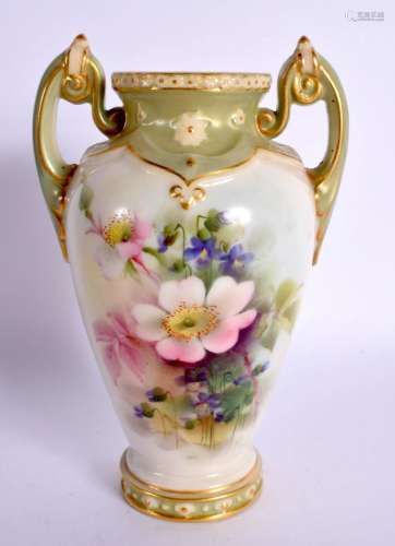 Royal Worcester two handled vase shape G960 painted with dog...