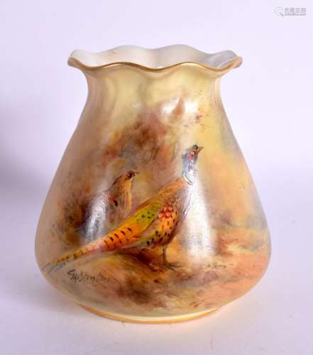 Royal Worcester vase of sack shape and pie crust rim painted...