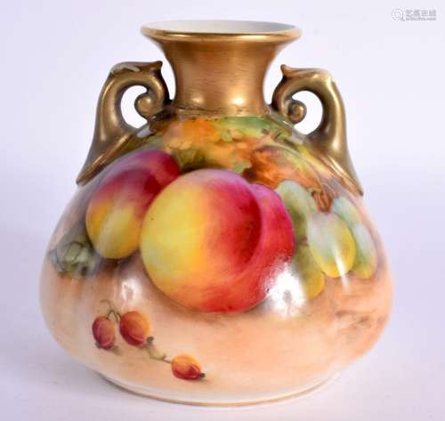 Royal Worcester two handled vase painted with fruit by H. Pr...
