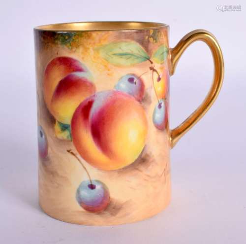Royal Worcester cylindrical mug painted with fruit by Robert...