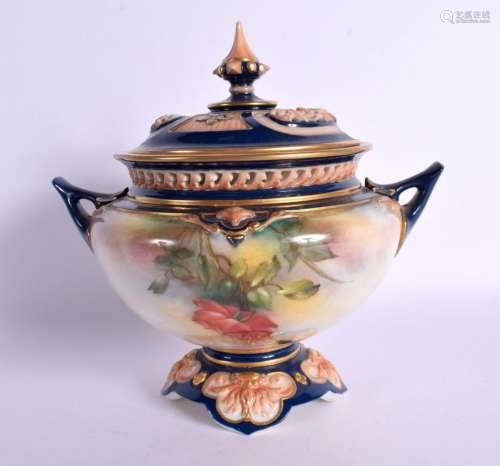 Royal Worcester Hadleyware pot pourri vase and cover with da...