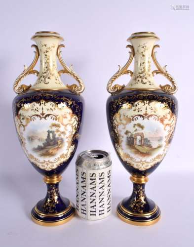 Early 20th century Coalport pair of landscape vases painted ...