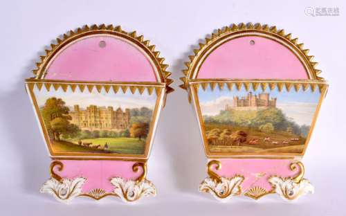 19th century Coalport pair of letter wall pockets, damage no...