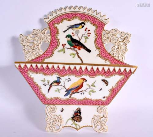 19th century Coalport wall pocket painted with birds under a...