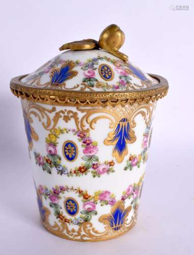 19th century Sevres style porcelain gilt metal mounted beake...