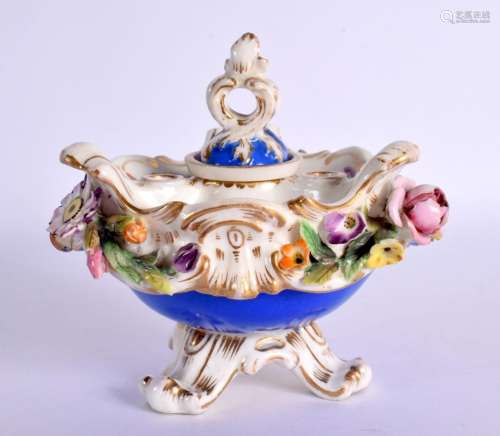 Coalport floral encrusted inkwell cover and liner marked C-D...