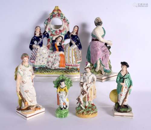 18th and 19th century group of six Staffordshire figures. 29...