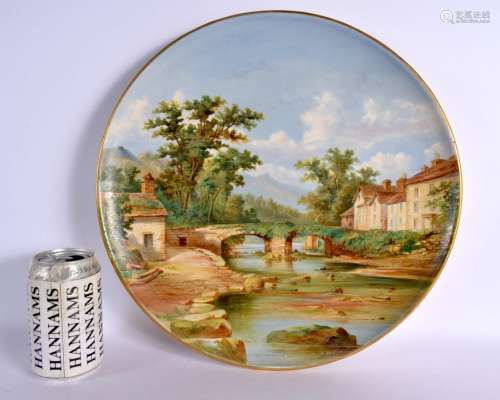 19th century Copeland large pottery plate, with a bridge and...