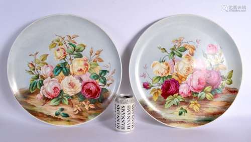 19th century pair of English pottery plaques painted with ro...