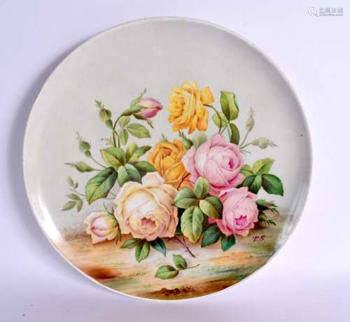 19th century English pottery plaque painted with flowers by ...