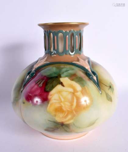 Royal Worcester Hadley style vase with pierced neck painted ...