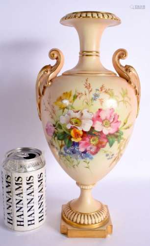 Royal Worcester large blush ivory two handled vase enamelled...