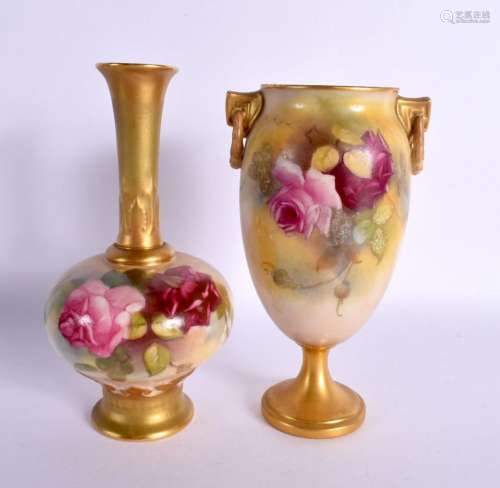 Royal Worcester vase with tall neck painted with roses shape...