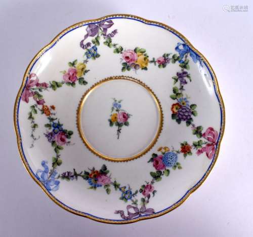 Sevres fine dish painted with floral swags attached to ribbo...