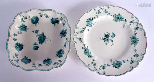 18th century Chelsea Derby quadrille dish painted with green...