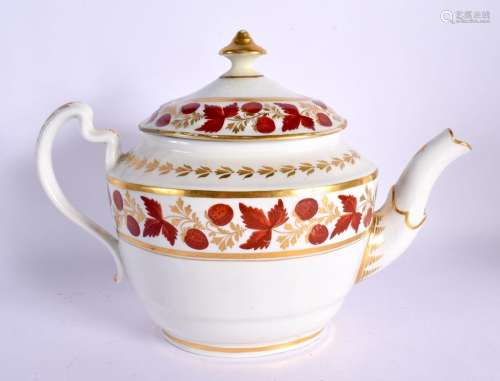 Barr Worcester teapot and cover painted with strawberries an...
