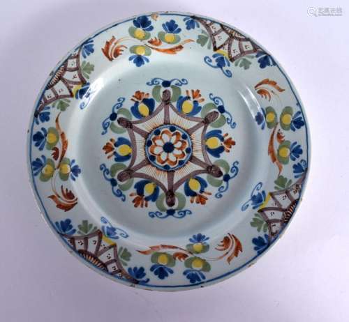 Late 18th century London delft plate painted in polychrome e...