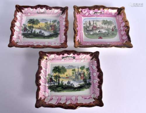 Dixon and Co. Sunderland pink lustre set of three rectangula...