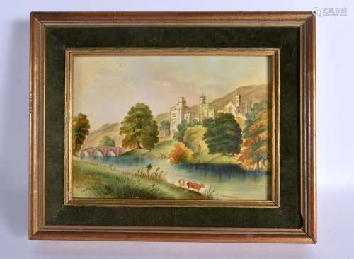 19th century English porcelain plaque painted with a view of...