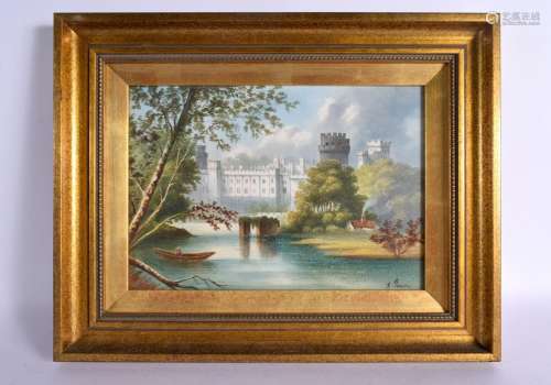19th century English porcelain plaque painted with view of W...