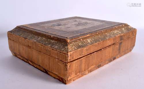 A LARGE ANTIQUE PRISONER OF WAR TYPE STRAW WORK BOX AND COVE...