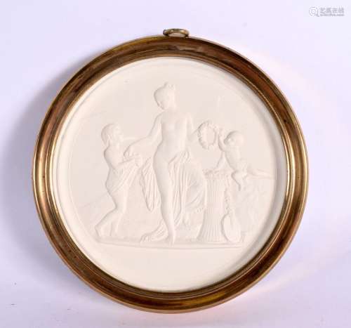 A FRAMED PARIAN WARE TYPE CLASSICAL BISQUE PANEL. 13.5 cm di...