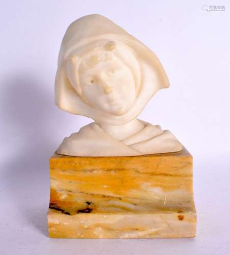 AN ART DECO MARBLE AND ALABASTER BUST. 17 cm x 10 cm.