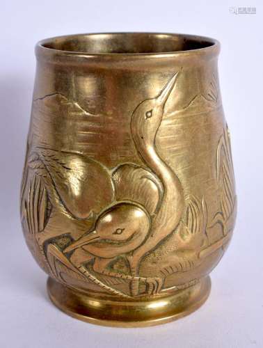 AN ART NOUVEAU FRENCH BRONZE VASE decorated with birds. 9 cm...