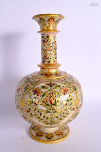AN EARLY 20TH CENTURY INDIAN ENAMELLED MARBLE VASE painted w...