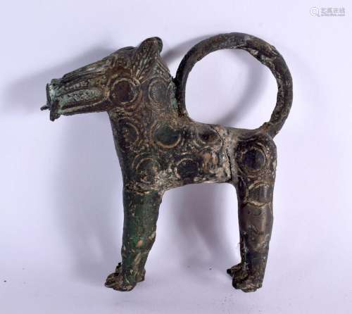 A RARE 19TH CENTURY AFRICAN TRIBAL BRONZE BENIN SPOTTED LEOP...