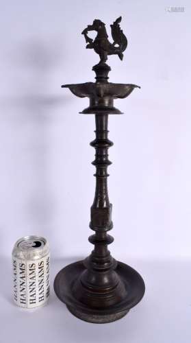 A LARGE 18TH/19TH CENTURY INDIAN BRONZE HOLY OIL CANDLESTICK...