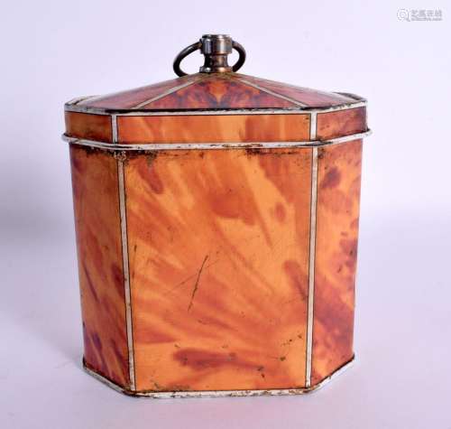 A RARE ART DECO FAUX TORTOISESHELL TIN TEA CADDY. 12 cm x 10...