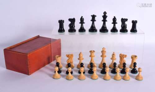 A VINTAGE ENGLISH BOXWOOD AND EBONY CHESS SET. Largest 6.75 ...