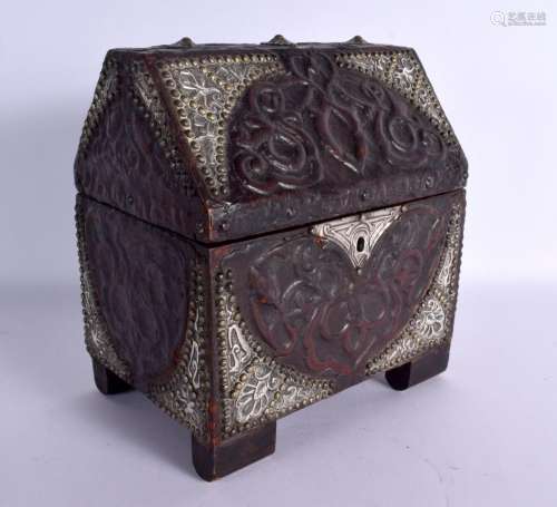 AN EARLY 20TH CENTURY MIDDLE EASTERN LEATHER HIDE AND SILVER...