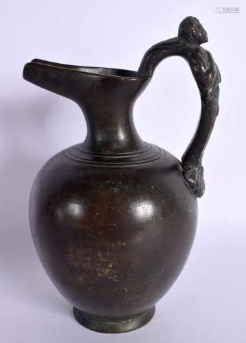 A 19TH CENTURY EUROPEAN GRAND TOUR BRONZE EWER with figural ...