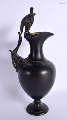 A 19TH CENTURY EUROPEAN GRAND TOUR BRONZE EWER with bird han...