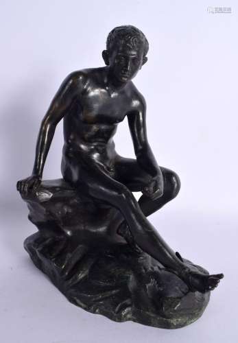 A 19TH CENTURY EUROPEAN GRAND TOUR BRONZE FIGURE OF A MALE m...