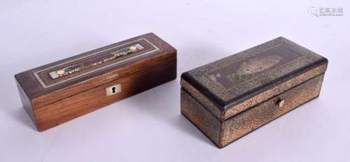 AN ANTIQUE EUROPEAN STONE INLAID BOX together with another. ...