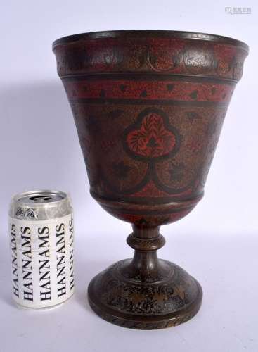 A LARGE EARLY 20TH CENTURY INDIAN PAINTED BRONZE GOBLET deco...