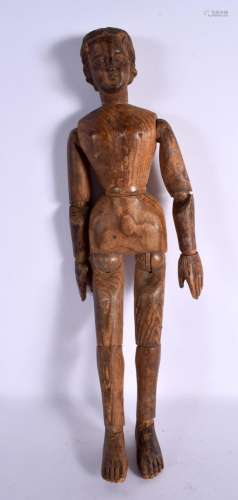A LARGE 19TH CENTURY ARTISTS CARVED WOOD LAY DOLL of unusual...