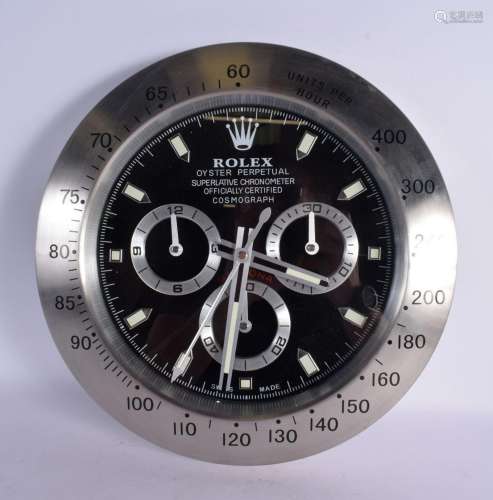 A ROLEX SHOP DISPLAY ADVERTISING WALL CLOCK. 33 cm diameter.