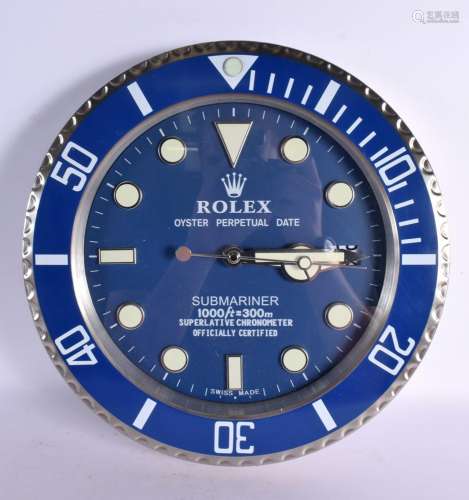 A ROLEX SHOP DISPLAY ADVERTISING WALL CLOCK. 33 cm diameter.