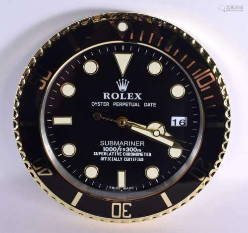 A ROLEX SHOP DISPLAY ADVERTISING WALL CLOCK. 33 cm diameter.